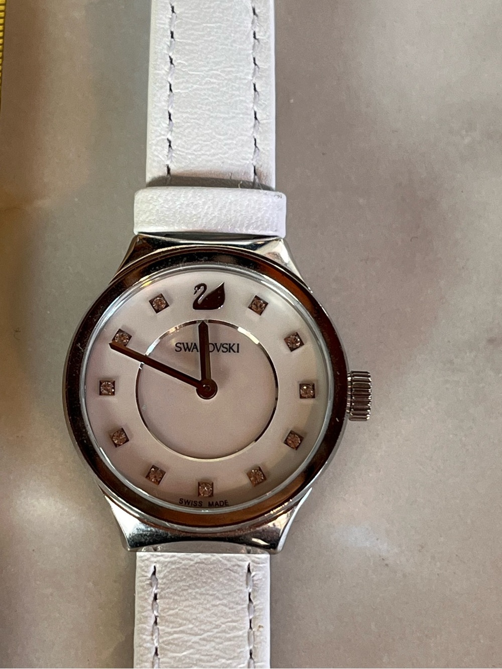 Swarovski Swiss Made City Watch 5199946 - White Leather Strap, Crystal Markers